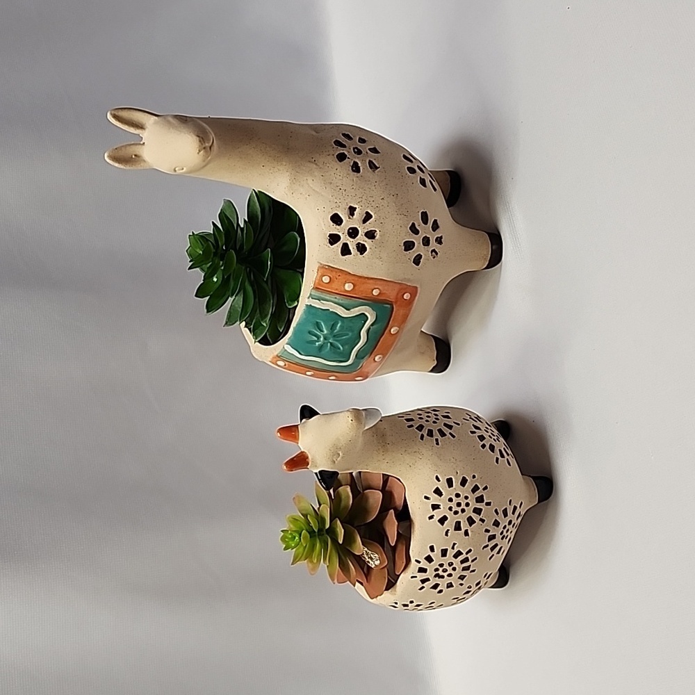 Lama and Billy Goat Ceramic Planters Set